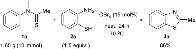 Scalability of the CBr4-catalyzed synthesis of 2-methylbenzo[d]thiazole.