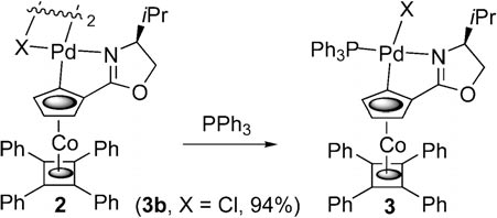 Synthesis of palladacycle–triphenylphosphine adducts 3.