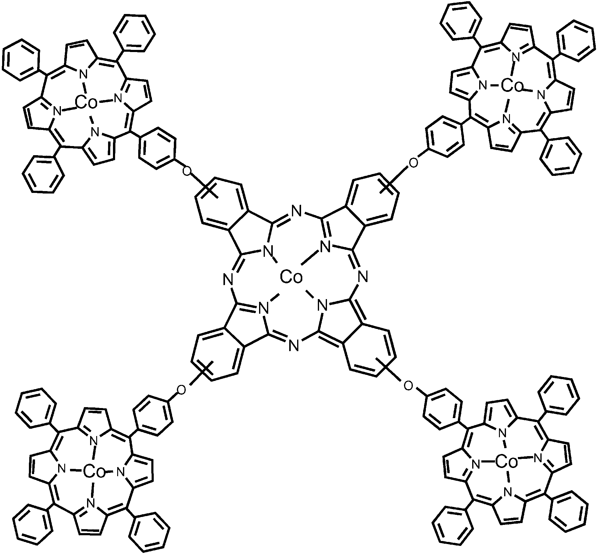 The molecular structure of a cobalt phthalocyanine–cobalt porphyrin CoPc–(CoTPP)4 pentamer.