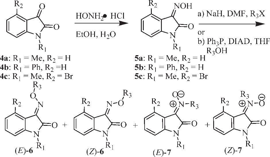 Alkylation of isatin oximes.