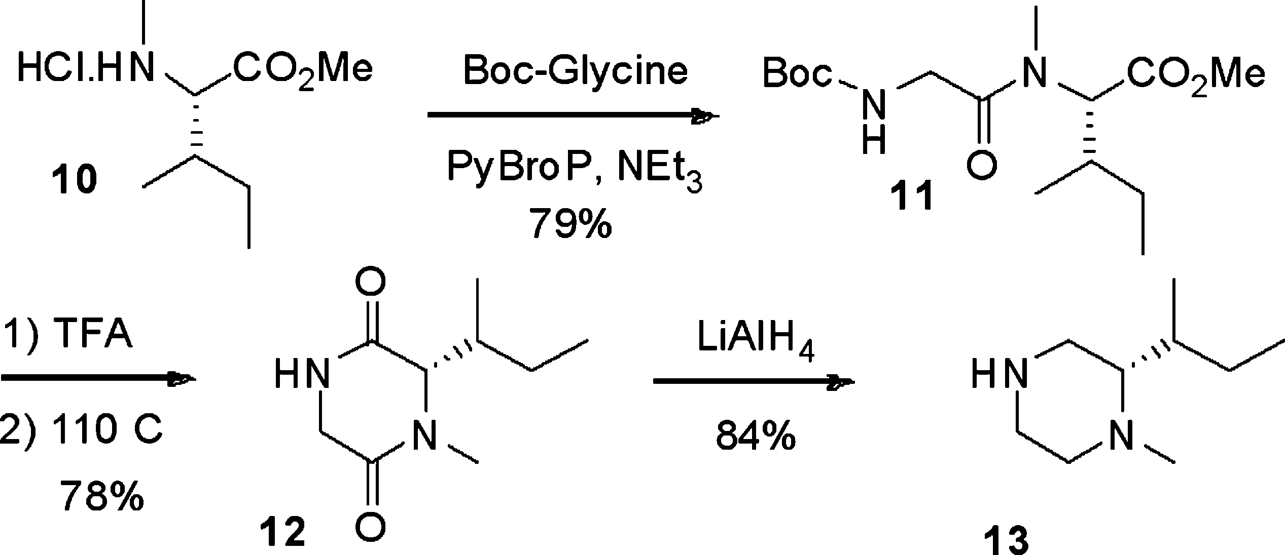 Synthesis of N-methyl-piperazine derivative 13.