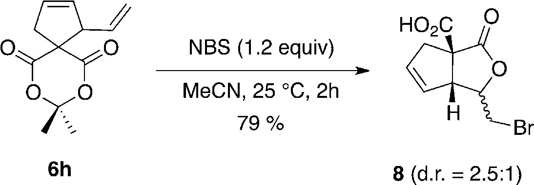 Bromolactonization of compound 6h. NBS=N-bromosuccinimide. 