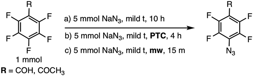 Product obtained in the reaction of pF compounds (R = COH, COCH3) with an excess of sodium azide under different experimental conditions