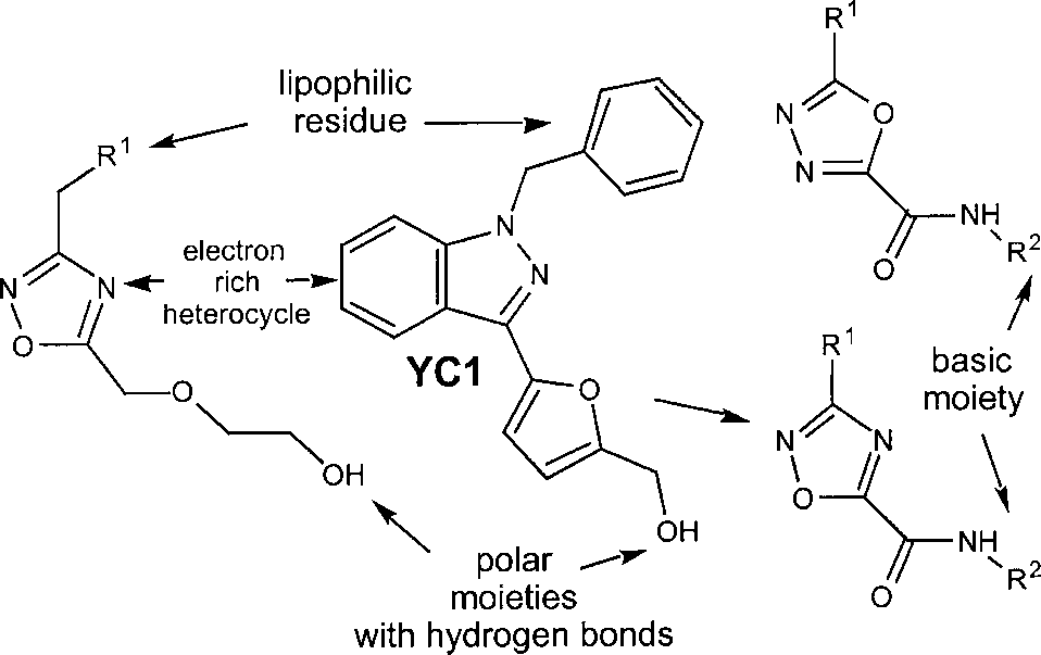 1,2,4-Oxadiazoles and 1,3,4-oxadiazoles derived from YC-1.