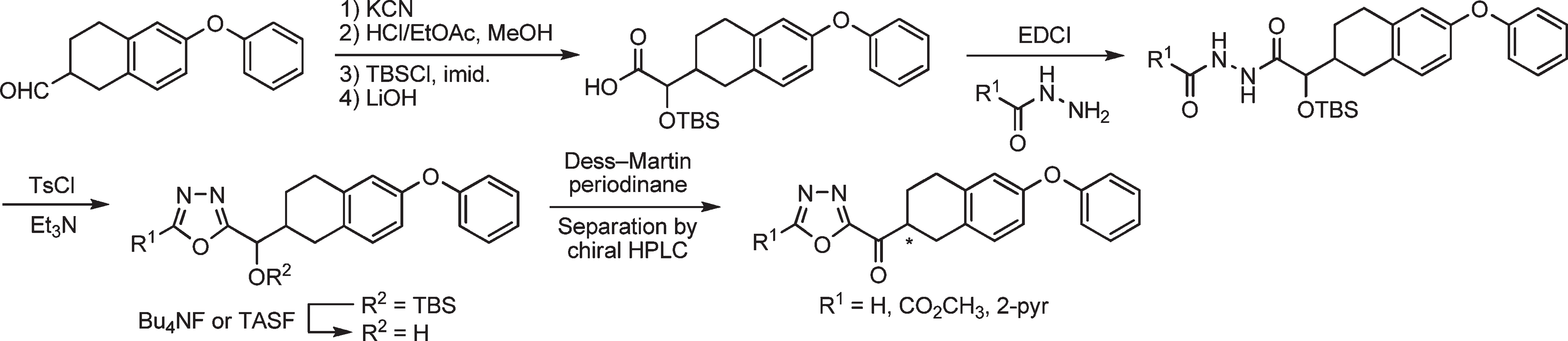 The preparation of a representative small series of 1,3,4-oxadiazoles containing the 6-phenoxy-1,2,3,4-tetrahydronaphthalene side chain was conducted. 