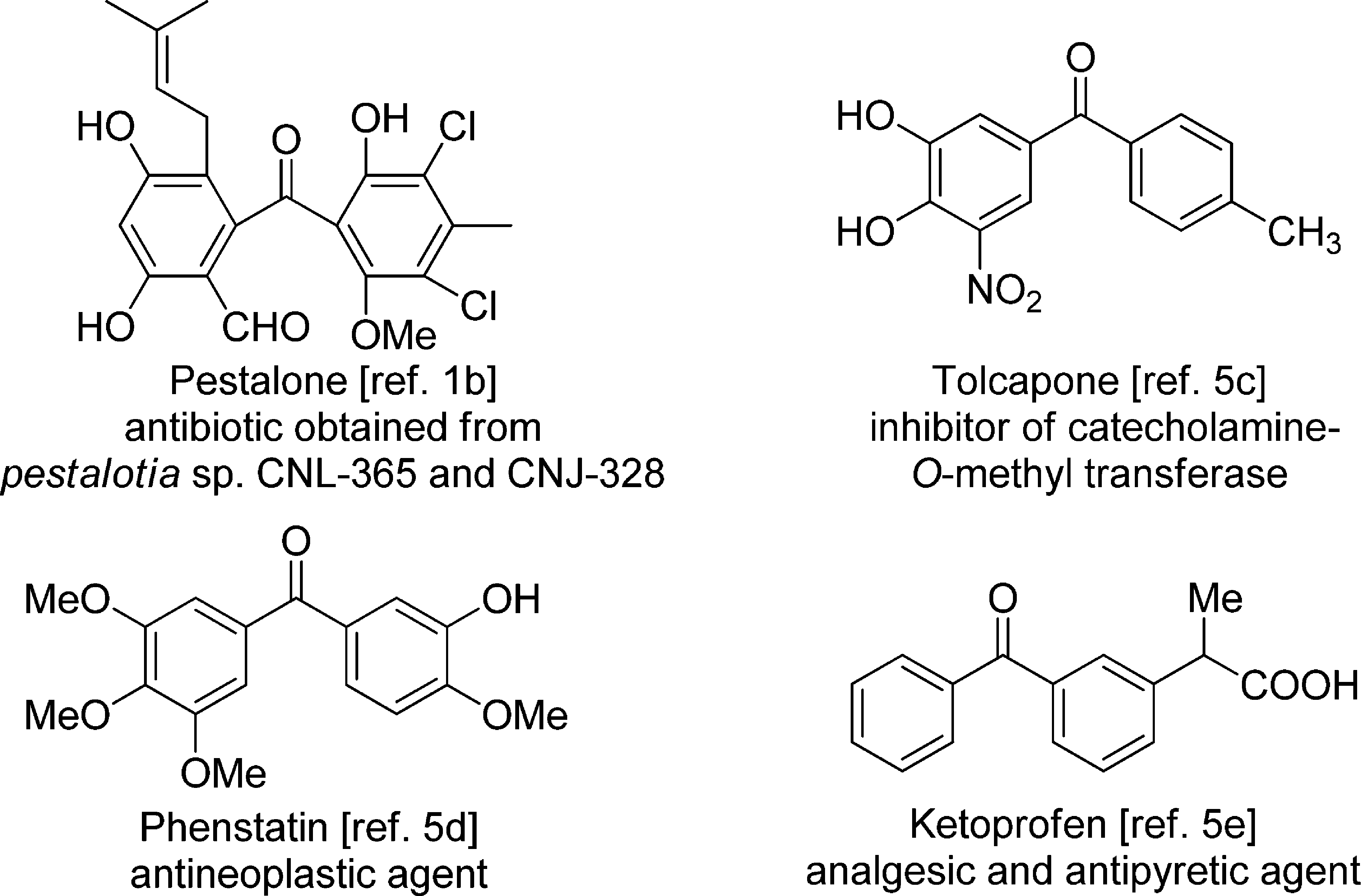 Bioactive Compounds with the Diarylmethanone Motif: Pestalone, Tolcapone, Phenstatin, Ketoprofen