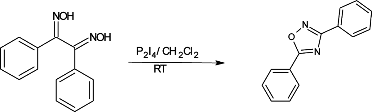 Synthesis of oxadiazole from benzil dioxime.
