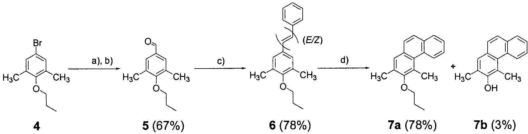 Synthesis of model compound 7a by photolysis of the (E/Z)-stilbene 6.