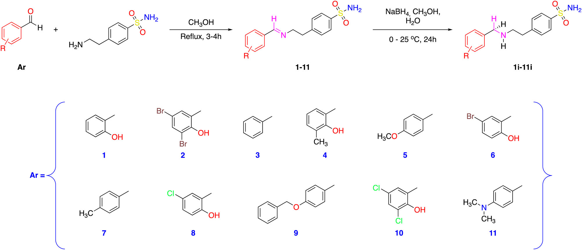 The synthetic routes of sulfonamide derivatives.