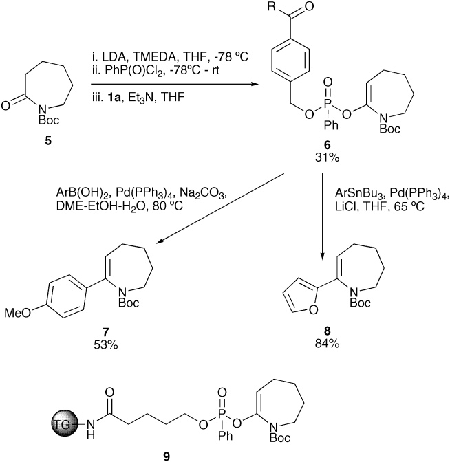 Although phosphonate 6 was acid labile and decomposed overnight in chloroform, it still underwent efficient cross-coupling reactions.