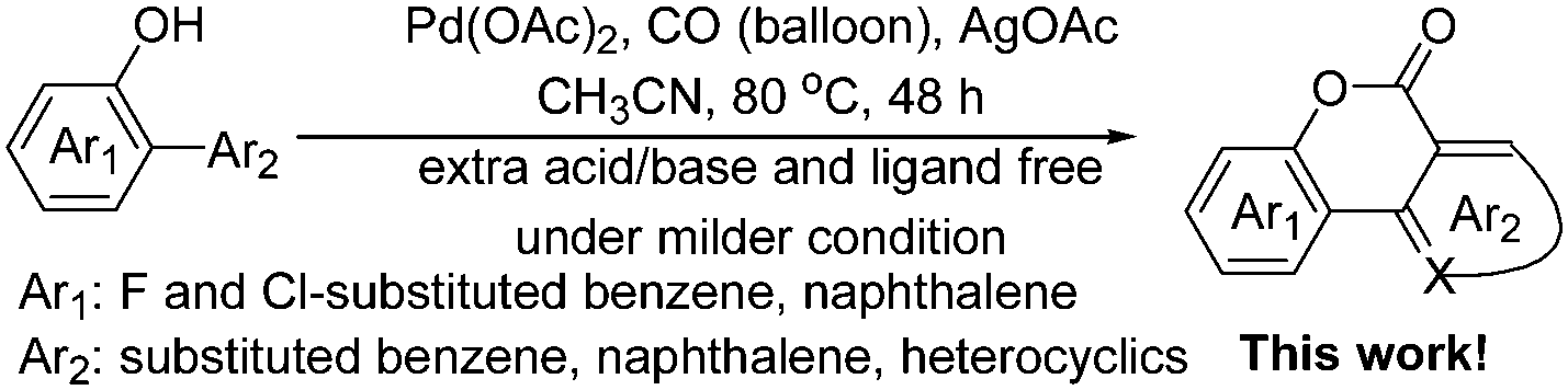 Palladium-catalyzed C–H bond activation–carbonylation of 2-arylphenols for syntheses of benzopyranones.