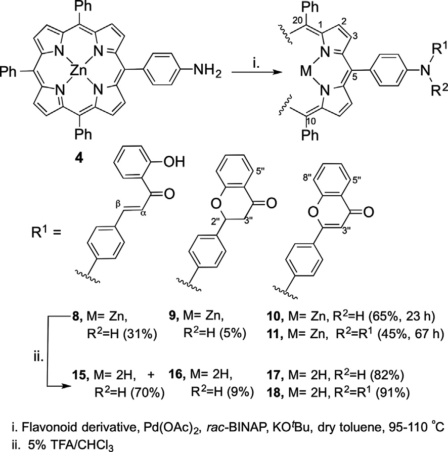 Synthetic strategy to prepare flavonoid–porphyrin conjugates at meso-position.