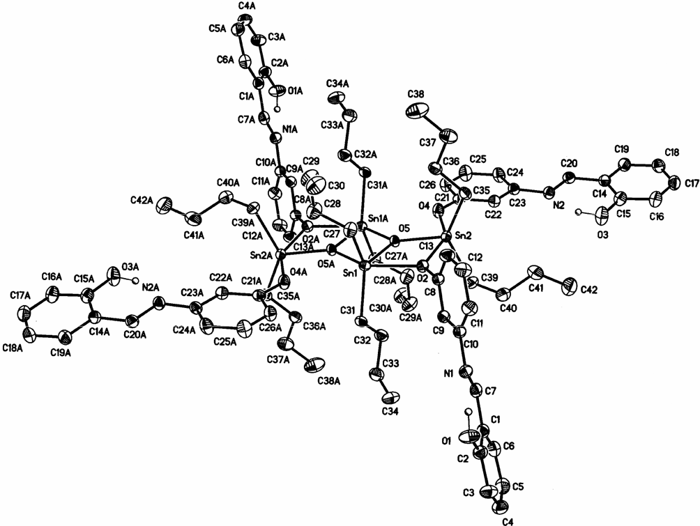 Complex 2.2 was crystallized from hexane. The ORTEP view is shown in Figure 2.