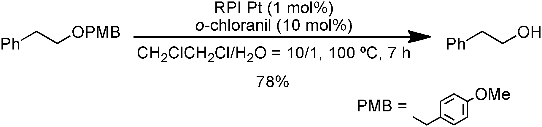 Deprotection of PMB group using catalytic amount of RPI Pt and o-chloranil.