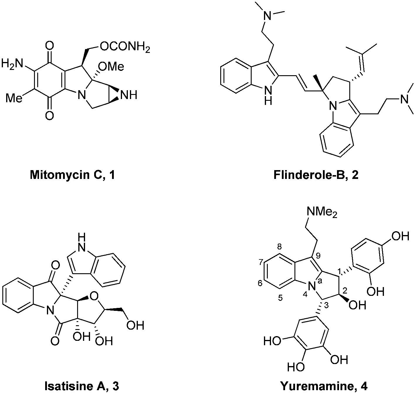 Selected examples of natural products that contain the pyrrolo[1,2-a]-indole framework.