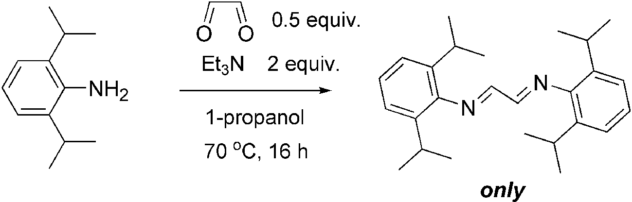 The reaction of glyoxal with 2,6-diisopropylaniline in the presence of triethylamine. 