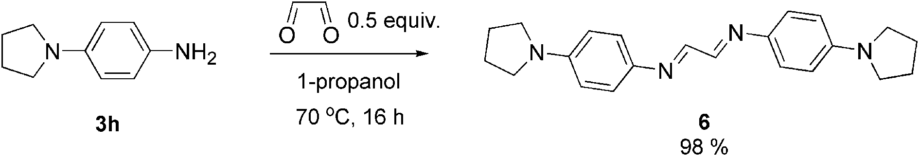 The reaction of glyoxal with 4-pyrrolidinylaniline 3h.