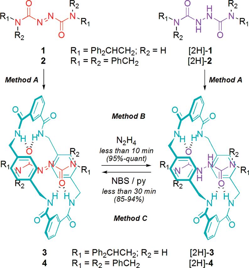 Synthesis of Azodicarboxamide [2]Rotaxanes 3 and 4 and Their Corresponding Hydrazodicarboxamide [2]Rotaxanes  [2H]-3 and [2H]-4
