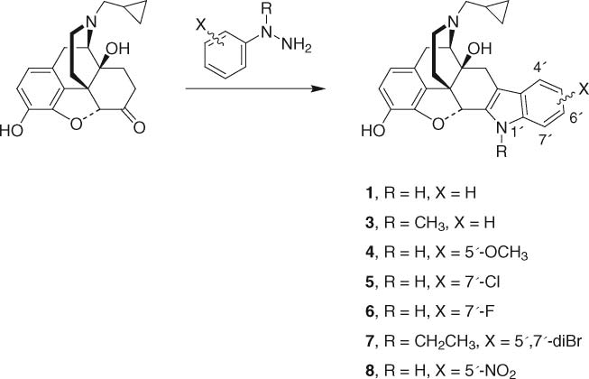 Fischer synthesis of naltrindole and analogs from naltrexone.