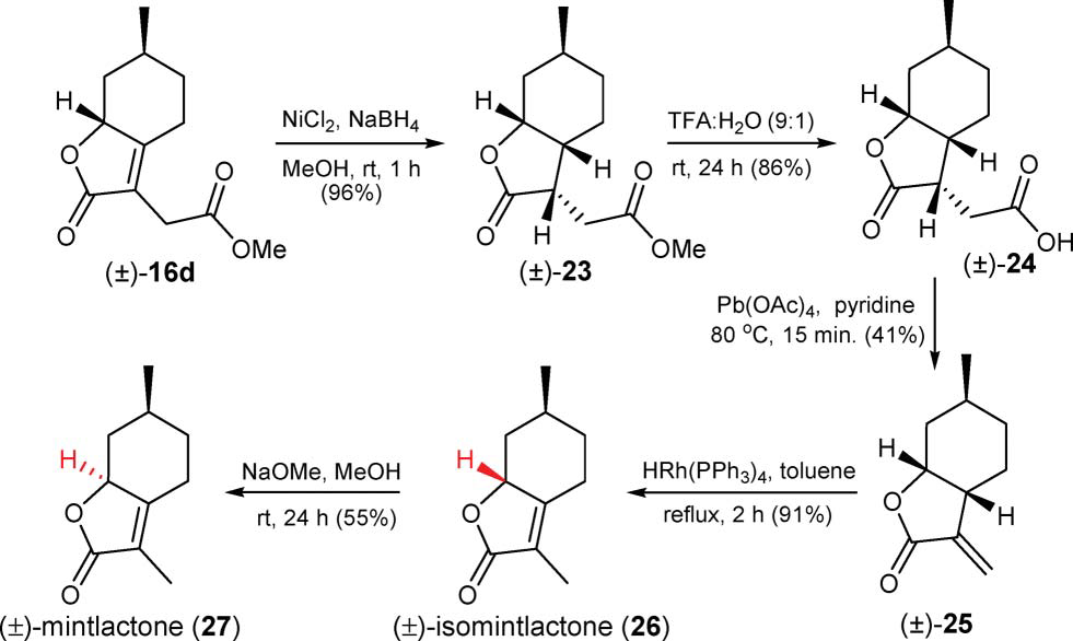 Synthesis of ( )-mintlactone and ( )-isomintlactone.