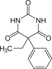 Structure formula of phenobarbital or 5-Ethyl-5-phenylbarbituric acid
