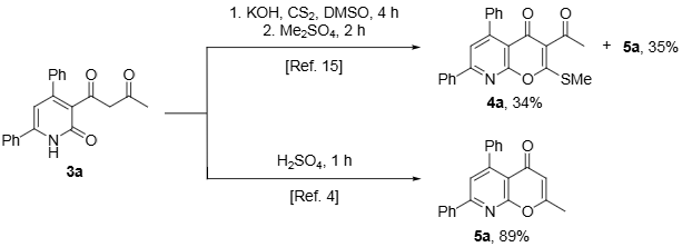 Cyclization of Diketone 3a into 8-Azachromones According to Reported Procedures.
