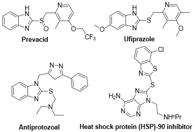 Some biologically active benzimidazole sulfides: Prevacid, Ufiprazole, Antiprotozoal, Heat shock protein (HSP)-90 inhibitor.