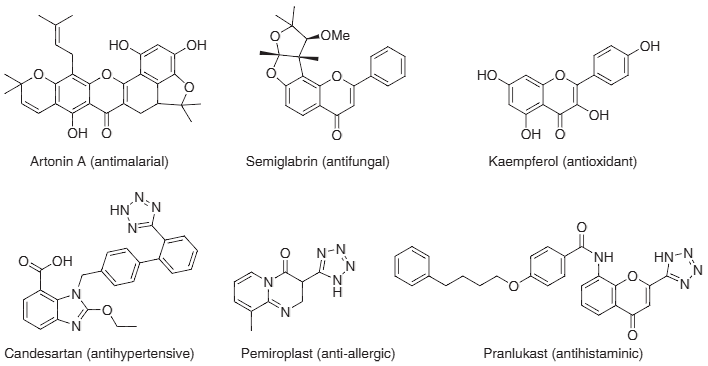 Naturally occurring flavones and pharmacologically important tetrazole drugs: Artonin A, Semiglabrin, Kaempferol, Candesartan, Pemiroplast, Pranlukast.