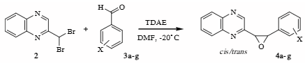 Reactions of 2,2-dibromomethylquinoxaline 2 with aromatic aldehydes in the presence of TDAE.