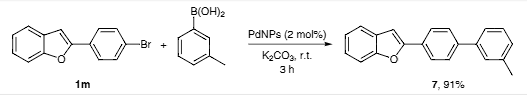 Suzuki coupling of 2-(4-bromophenyl)benzofuran (1m) and 3-tolylboronic acid